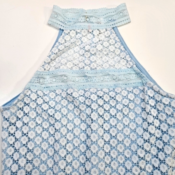 NEW Roma Lace Panel Tiered Baby Blue Bodycon Mini Dress Medium Yandy - Picture 3 of 6